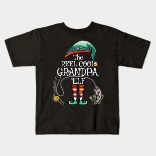 The Reel Cool Grandpa Elf Matching Family Fishing Christmas Kids T-Shirt